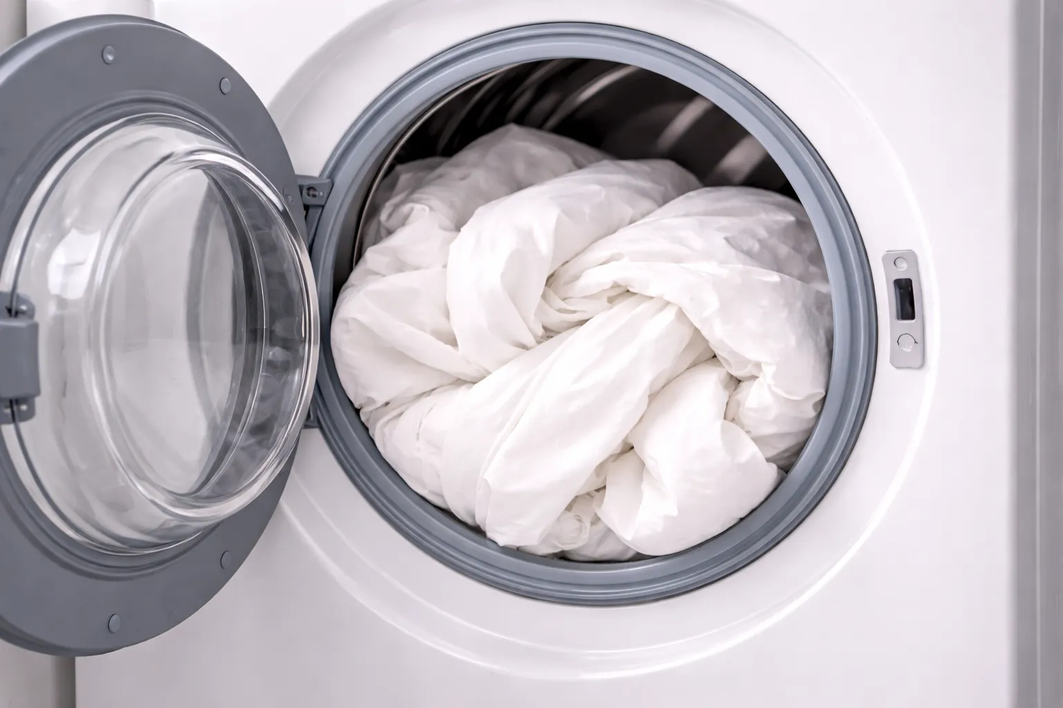 Bettwäsche in Waschmaschine