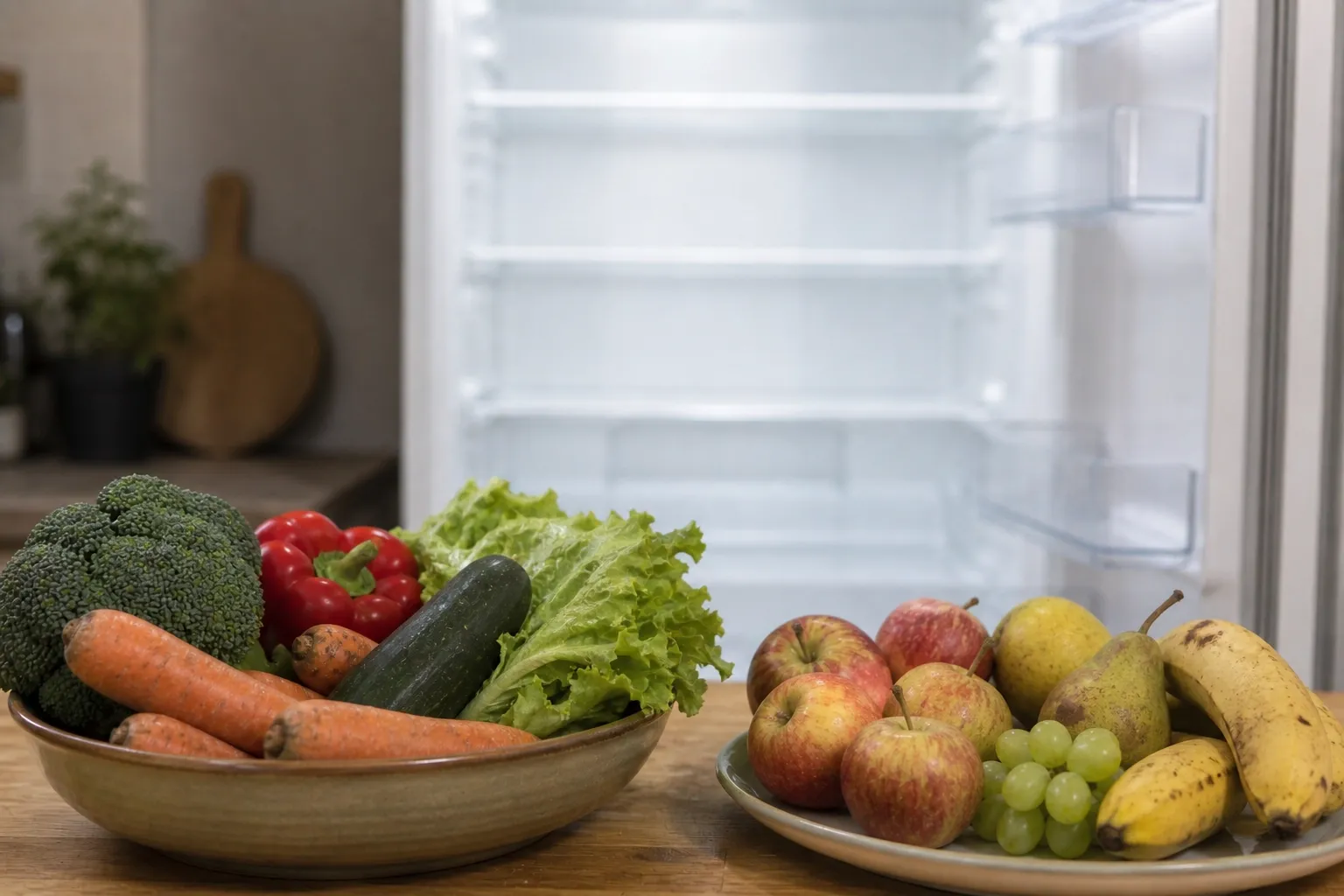 Gemüse & Obst vor Kühlschrank