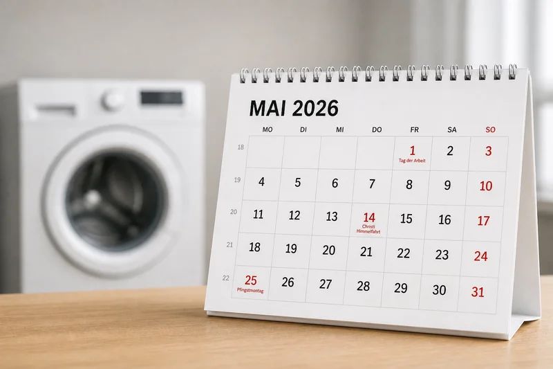 Kalender mit markierten Feiertagen neben einer Waschmaschine