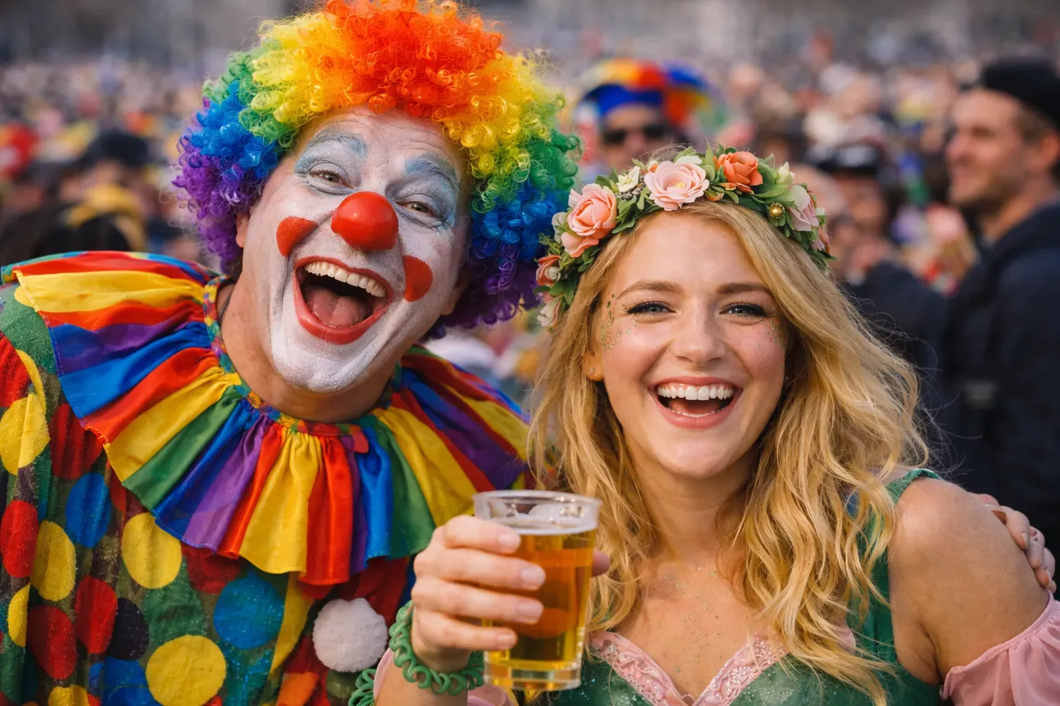 Karnevalskostüme bei einem Umzug in der Stadt